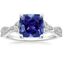 Kussen blauwe Ceylon saffier en diamanten edelsteen ring 3,25 karaat