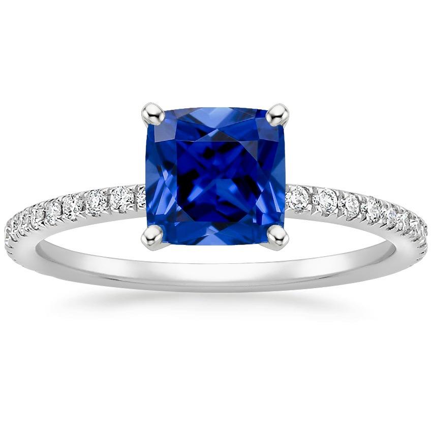 Kussen blauwe saffier diamanten ring met pave set accenten 2,75 karaat - harrychadent.nl