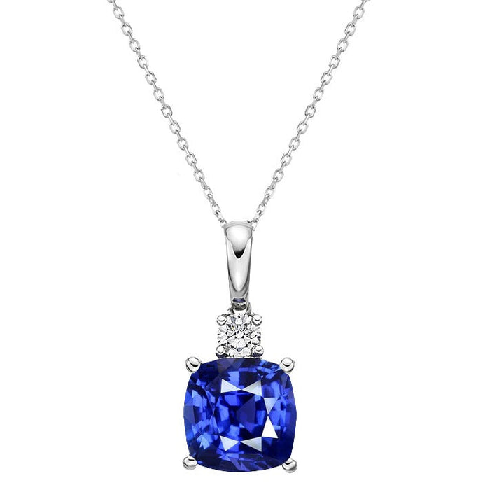 Kussen blauwe saffier en ronde diamanten hanger met ketting 2,75 karaat - harrychadent.nl