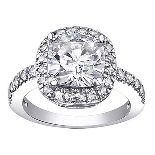 Kussen geslepen Halo diamanten verlovingsring 2 ct. Wit goud 14K - harrychadent.nl