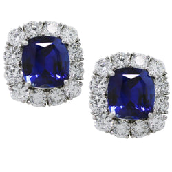 Kussen geslepen Sri Lanka blauwe saffier diamanten oorbel 6,40 karaat