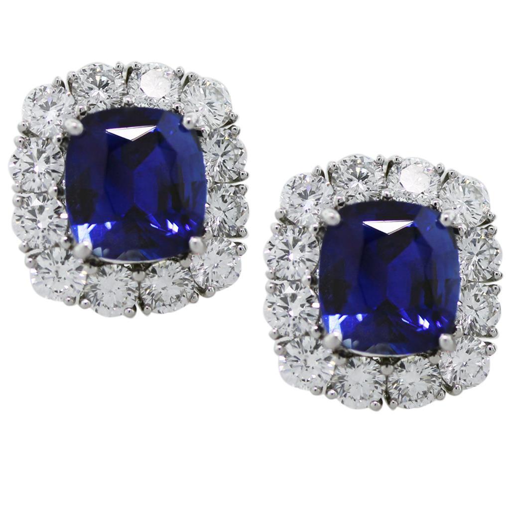 Kussen geslepen Sri Lanka blauwe saffier diamanten oorbel 6,40 karaat - harrychadent.nl