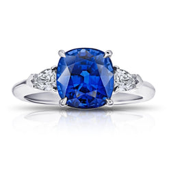 Kussen geslepen Sri Lankaanse saffier diamanten ring wit goud 14K 5 Ct