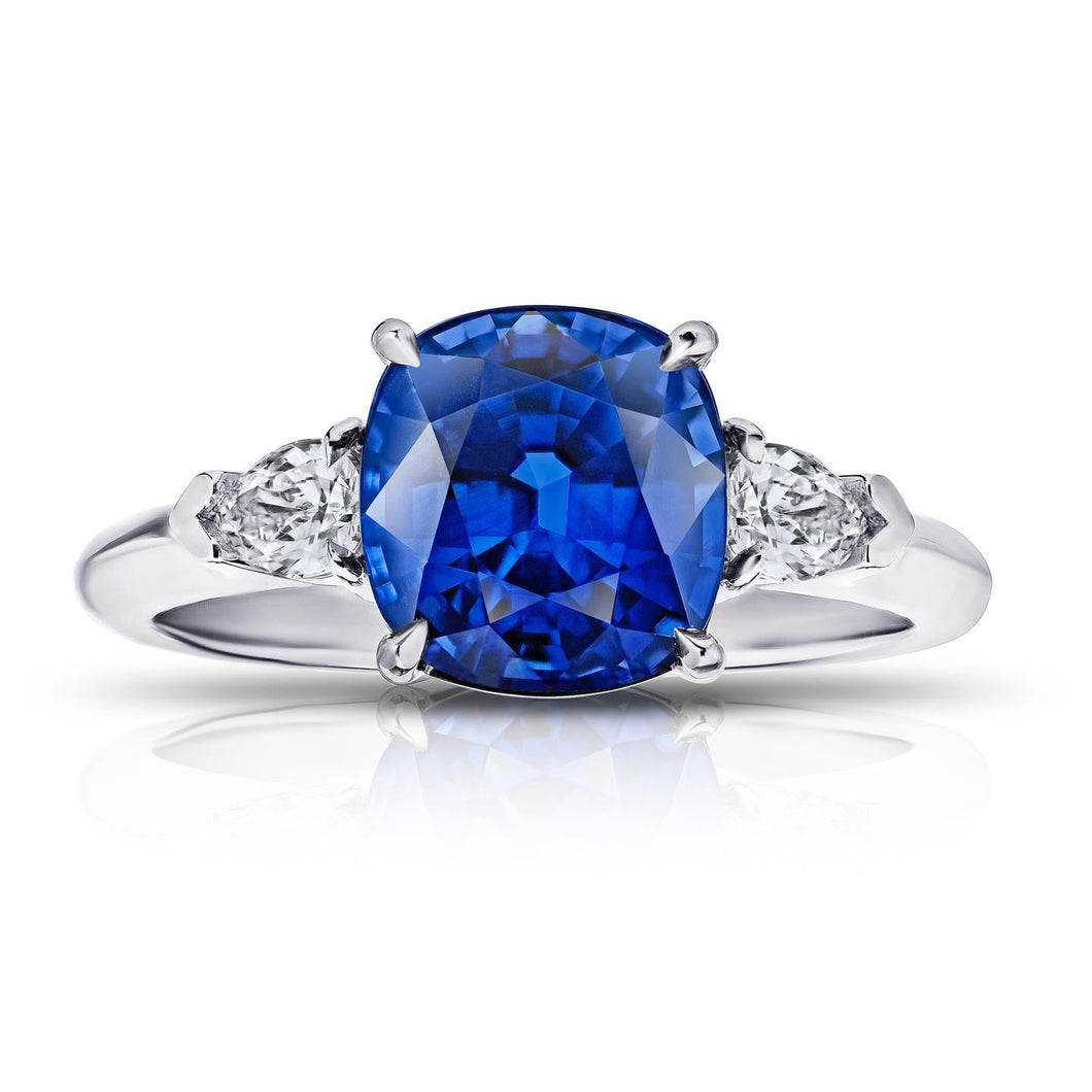 Kussen geslepen Sri Lankaanse saffier diamanten ring wit goud 14K 5 Ct - harrychadent.nl