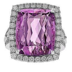 Kussen geslepen roze Kunziet diamanten Fancy Ring 16,20 karaat witgoud