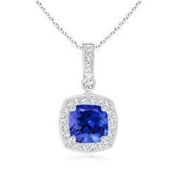 Hanger met Kussenslijpsel Tansaniet en Ronde uit de aarde gewonnen Diamanten 18 kt Goud 14K
