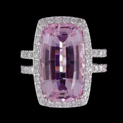 Kussen gesneden roze Kunziet 24,50 ct diamanten ring wit goud dame sieraden