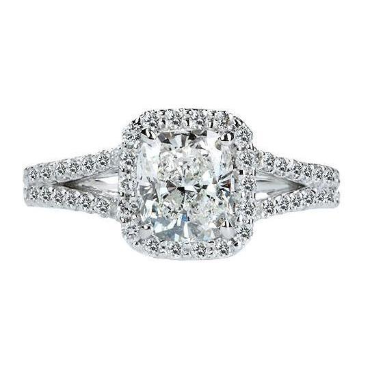 Kussen halo diamanten koninklijke verlovingsring 2,75 karaat witgoud 14K - harrychadent.nl