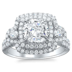 Kussen & ronde geslepen prachtige Halo diamanten trouwring 6,40 Ct