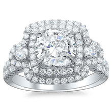 Afbeelding in Gallery-weergave laden, Kussen &amp; ronde geslepen prachtige Halo diamanten trouwring 6,40 Ct - harrychadent.nl
