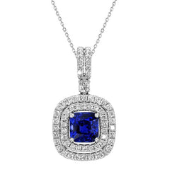 Kussen saffier & diamant dubbele halo hanger ketting 2,75 karaat