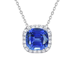 Kussen saffier & ronde diamant halo hanger ketting 4,25 karaat