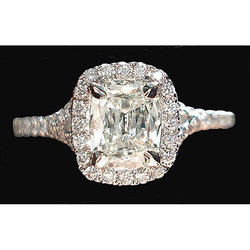 Kussen Midden Halo Natuurlijke uit de aarde gewonnen Diamanten Verlovingsring 3.75 Ct. Witgoud 14K