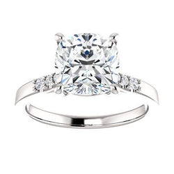 Kussen Natuurlijke Echte Diamant (Niet labgekweekt) Verlovingsring Met Accenten 3.15 Karaat Sieraden Nieuw