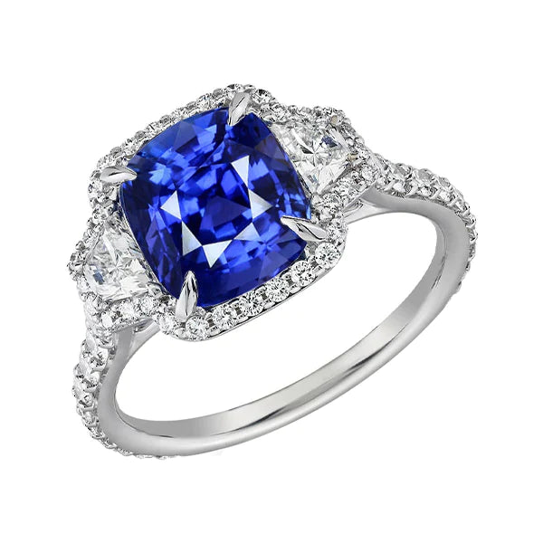 Kussengeslepen Saffier En Diamanten Ring