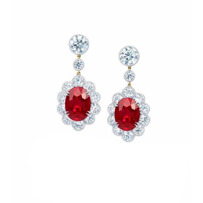 Lady Dangle Oorbellen 8,10 karaat robijn en diamanten goud 14K - harrychadent.nl