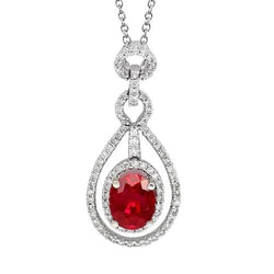 Lady White Gold 14K ovale geslepen robijn & ronde diamanten hanger 4 karaat