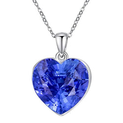 Lichtblauwe saffier Solitaire hart hanger borgtocht met ketting 4 karaat