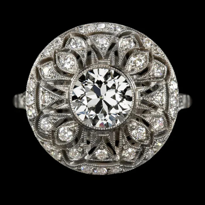 Like Edwardian Jewelry Halo Ring Ronde Oude Mijnwerker Diamant Bezel Set