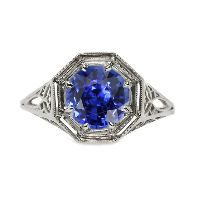 Like Edwardian Jewelry Solitaire Edelsteen Ring Vintage Stijl Blauwe Saffier