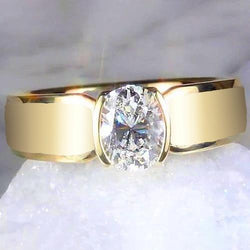 Mannen Solitaire Ring Ovale Diamant 1,50 Karaat Geel Gouden Sieraden
