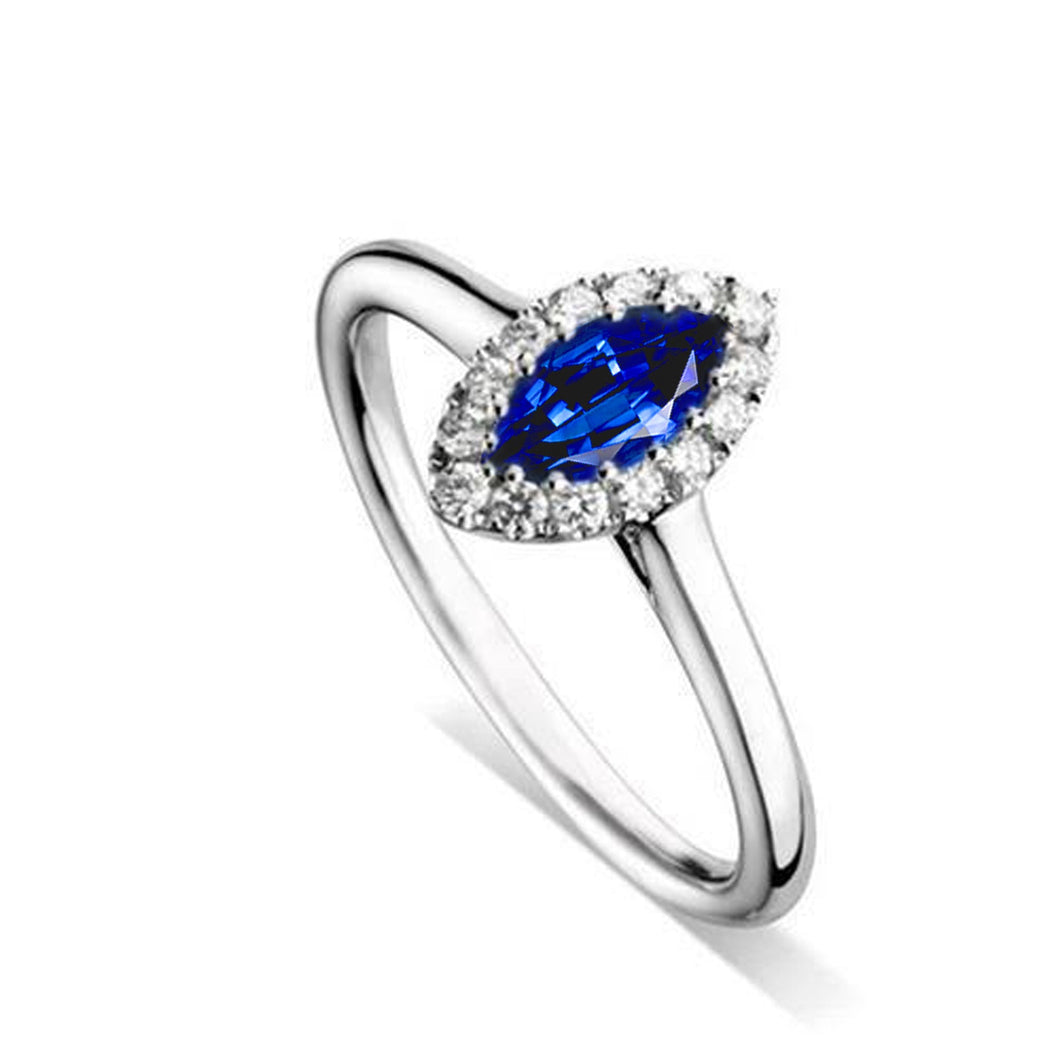 Markiezin Ceylon blauwe saffier ronde diamanten 2 ct trouwring goud - harrychadent.nl