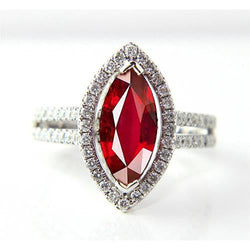 Markiezin Shape Red Ruby & Diamond Ring 4,50 karaat witgouden sieraden