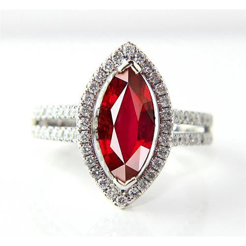 Markiezin Shape Red Ruby & Diamond Ring 4,50 karaat witgouden sieraden - harrychadent.nl