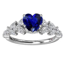 Markiezin & ronde diamanten hart geslepen saffier ring blad stijl 3,50 karaat