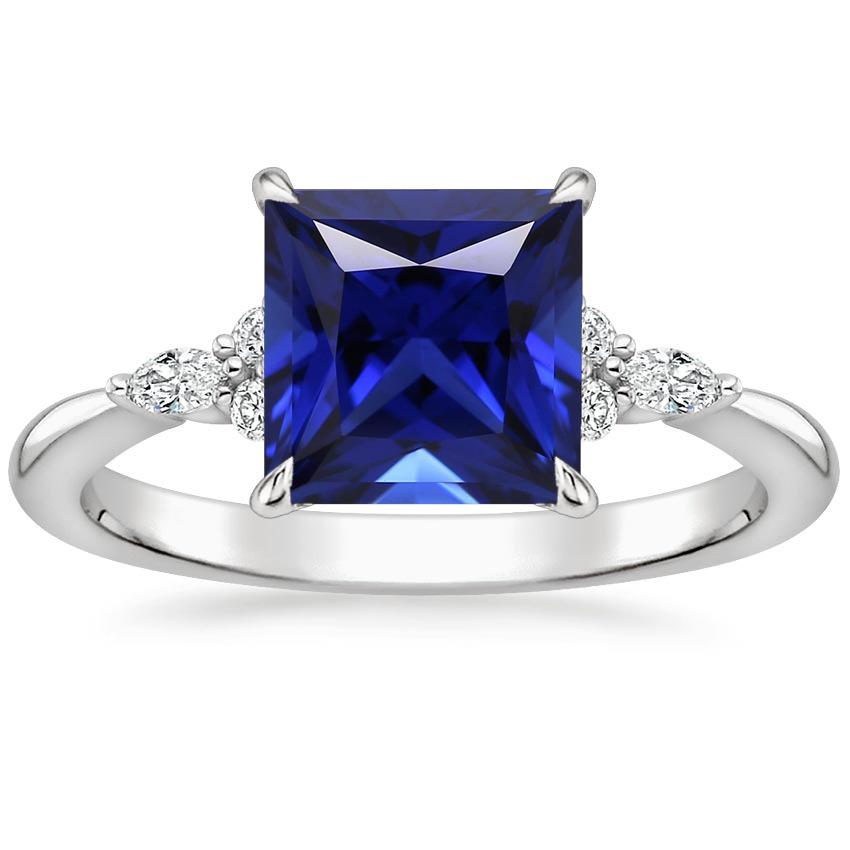 Markiezin & ronde diamanten ring met prinses blauwe saffier 5,25 karaat - harrychadent.nl