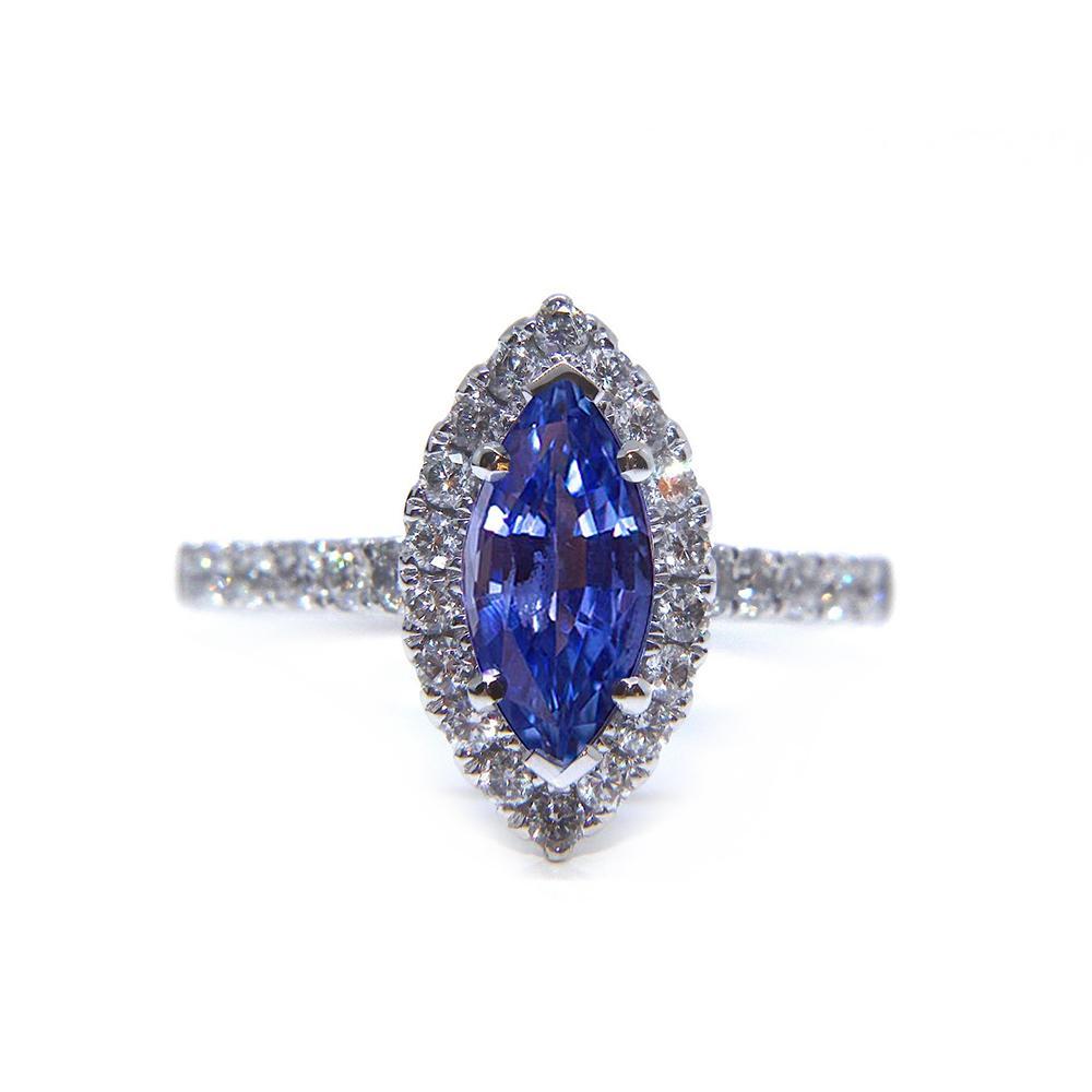 Markiezin vorm Sri Lanka blauwe saffier ronde diamanten ring 2,60 Ct - harrychadent.nl