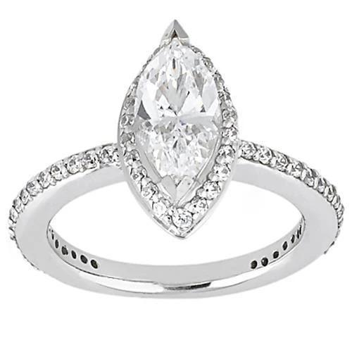 Markiezin Geslepen Halo Echt Diamanten Ring Met Accent 1,5 Karaat Witgoud 14K