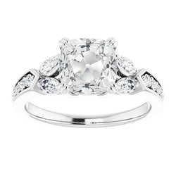 Marquise & Cushion Old Mine Cut Natuurlijke uit de aarde gewonnen Diamanten Ring met Accenten 9 Karaat