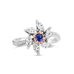 Marquise diamanten ronde saffier ring bloem stijl 2,50 karaat tweekleurig