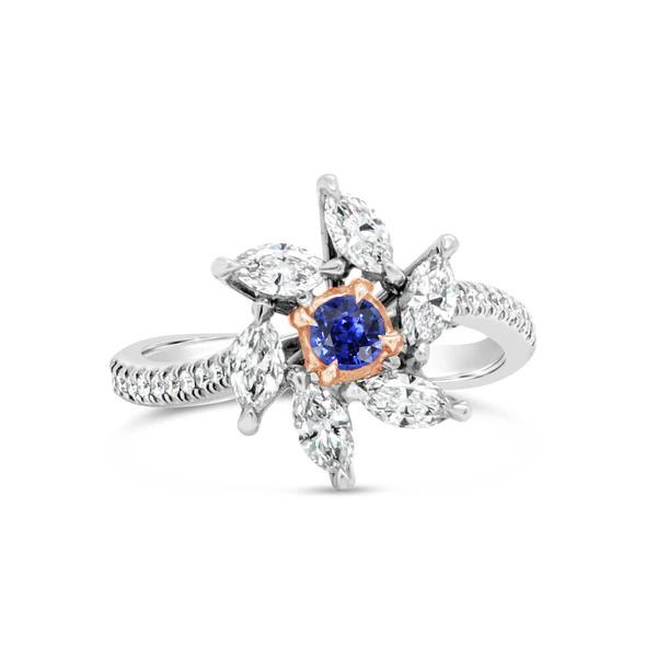 Marquise diamanten ronde saffier ring bloem stijl 2,50 karaat tweekleurig - harrychadent.nl
