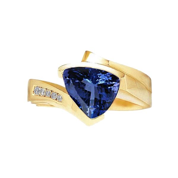 Mooie Tanzaniet biljoen diamanten geelgouden ring 1,95 karaat - harrychadent.nl