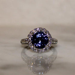 Mooie blauwe tanzaniet met diamanten ring 2,25 karaat witgoud 14K