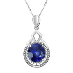 Mooie hanger rond natuurlijke blauwe saffier en diamant 2,75 karaat