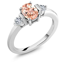 Afbeelding in Gallery-weergave laden, Morganiet en diamanten 9 karaat 3 stenen trouwring wit goud 14K - harrychadent.nl
