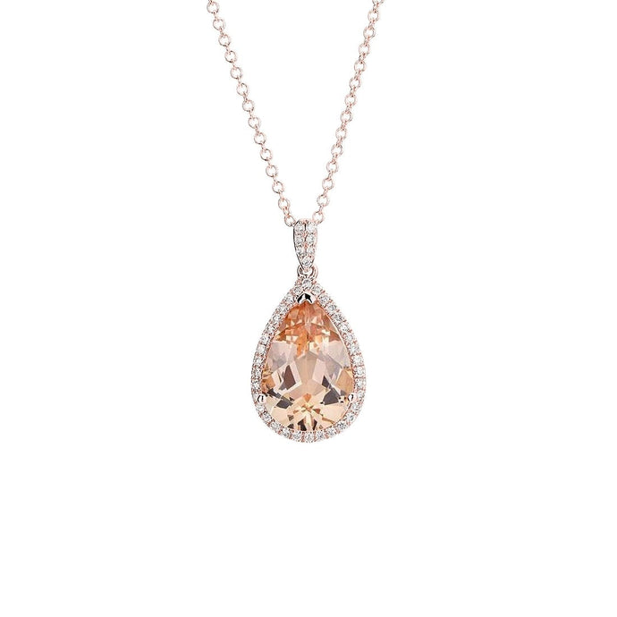 Morganiet en diamanten hanger met ketting 10,25 ct roségoud 14K - harrychadent.nl