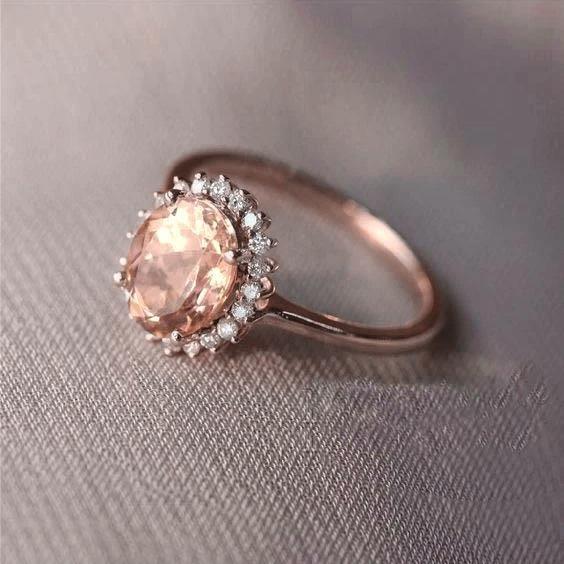 Morganite met diamanten 11,75 karaat trouwring Rose goud 14K Nieuw - harrychadent.nl