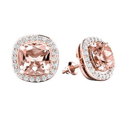 Morganite met diamanten 12,70 karaat oorknopjes Rose goud 14K