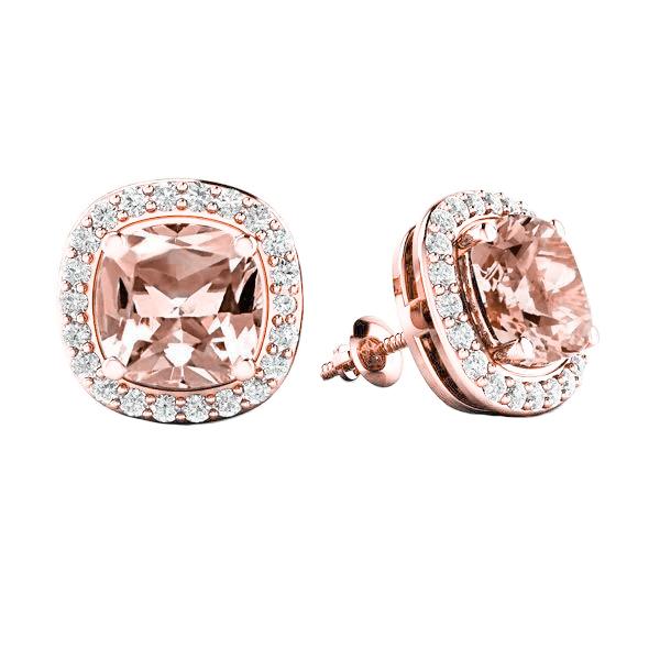 Morganite met diamanten 12,70 karaat oorknopjes Rose goud 14K - harrychadent.nl