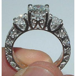 Natuurlijk 2.51 karaat Filigraan Antieke Stijl 3 Stenen Diamanten Verlovingsring