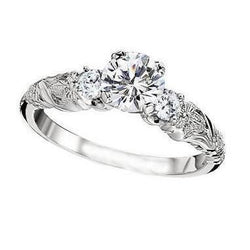 2.85 Ct Drie Steen uit de aarde gewonnen Diamanten Antieke Stijl Trouwring Witgoud 14K