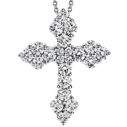 Natuurlijk Witgoud 14K 3,80 Ct. Briljant Geslepen Diamanten Kruis Hanger Ketting