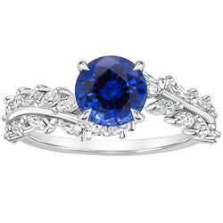 Natuurlijke blauwe saffier & markiezin diamanten ring 3 karaat Nieuw