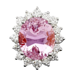 Natuurlijke roze kunziet & diamanten trouwring 22 ct. Wit goud 14K