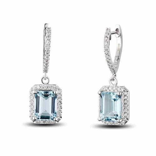 Nieuwe Dames Dangle Oorbellen 18 kt Aquamarijn en diamanten - harrychadent.nl