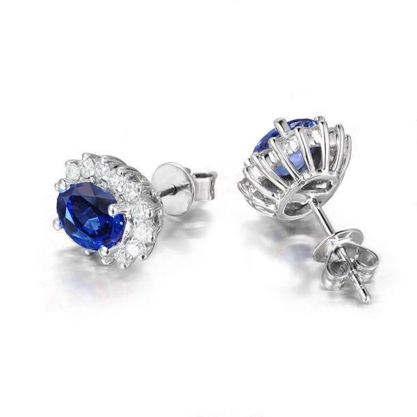 Nieuwe Saffier Met Halo Diamanten Oorknopjes 4.40 Karaat Wit Goud 14K - harrychadent.nl